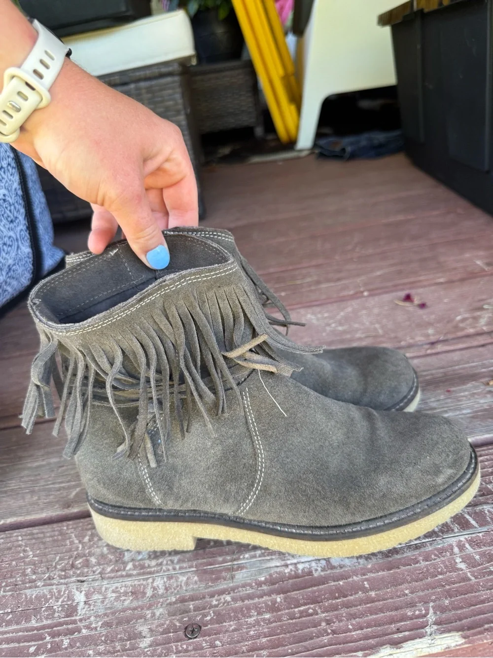 Sundance Catalog — Fringe Suede Ankle Boots in Taupe